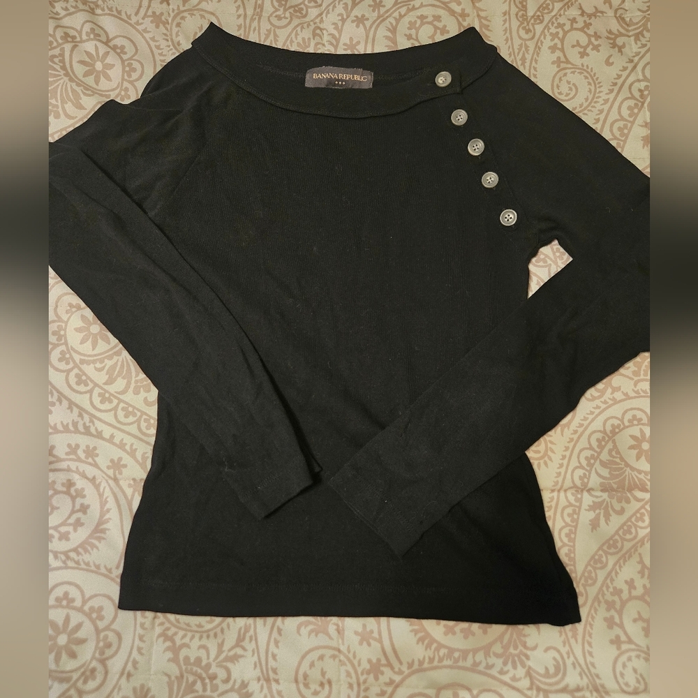 100% Cotton,  Banana Republic Black Long Sleeve Top with Button Accents